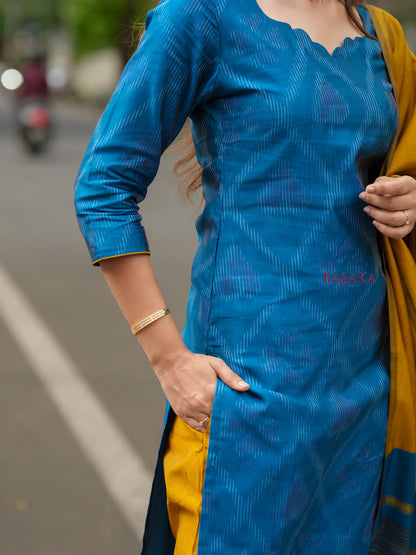 Sky Blue Ikkat Suit Set (3pcs.) with lining