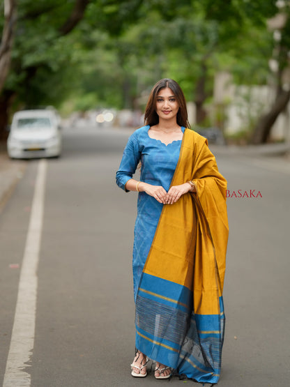 Sky Blue Ikkat Suit Set (3pcs.) with lining