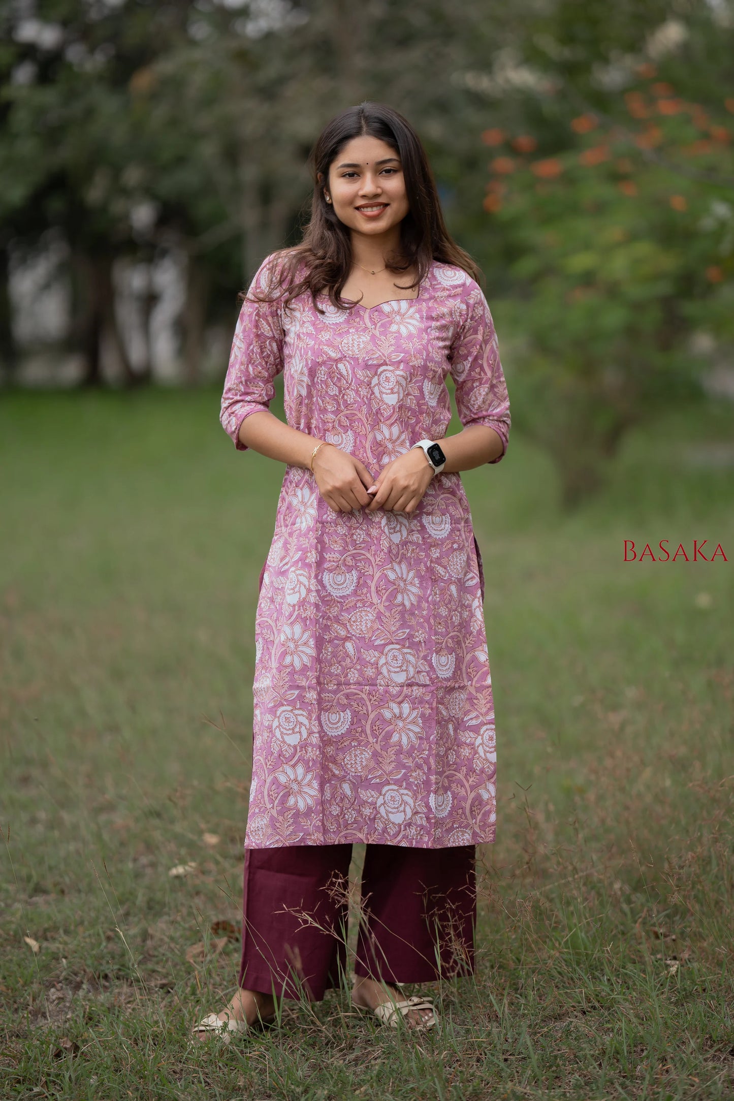 Soft Pink Floral Block Printed cotton Kurta