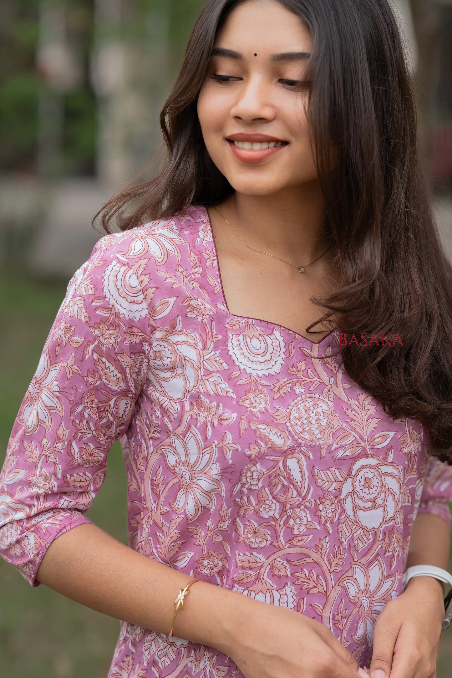 Soft Pink Floral Block Printed cotton Kurta