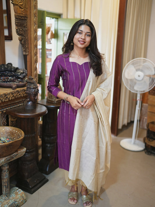 Soft Silk Purple Suit Set (3Pcs.) with lining