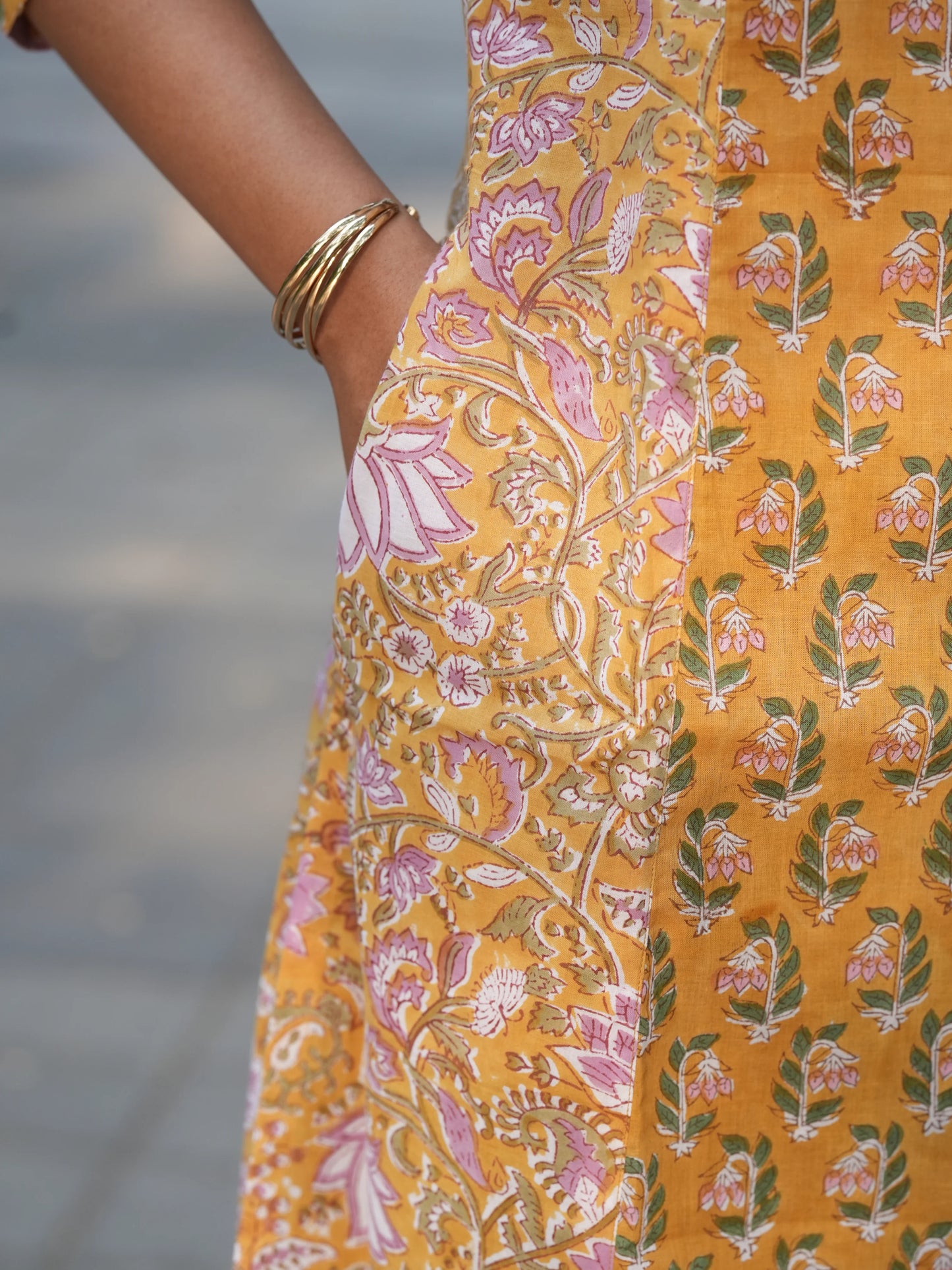 Sunrise Yellow Block Printed A-line COTTON Kurta