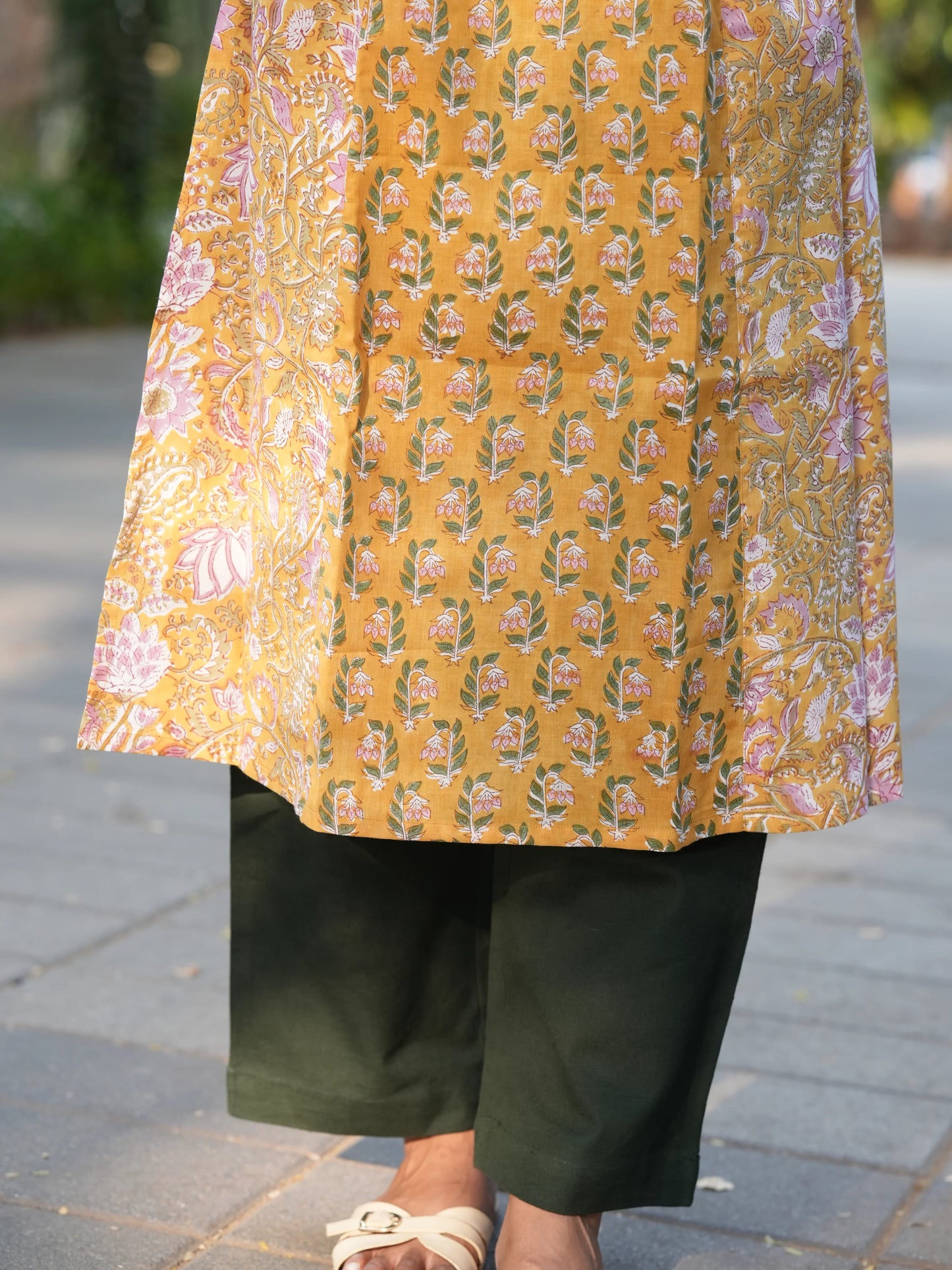 Sunrise Yellow Block Printed A-line COTTON Kurta