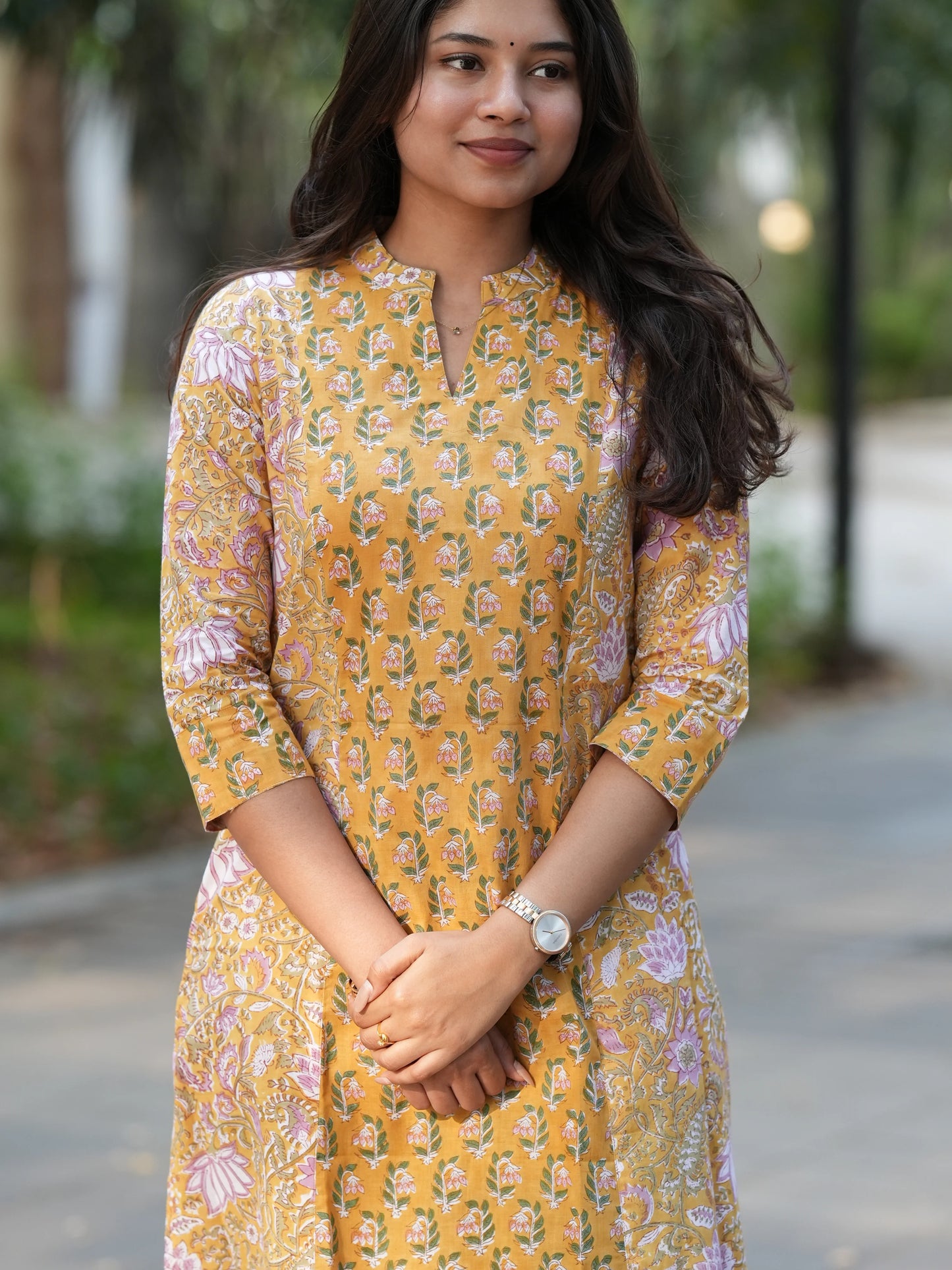 Sunrise Yellow Block Printed A-line COTTON Kurta