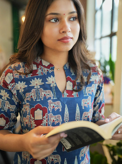Ajrakh Mahal Motif Block Printed Cotton Kurta