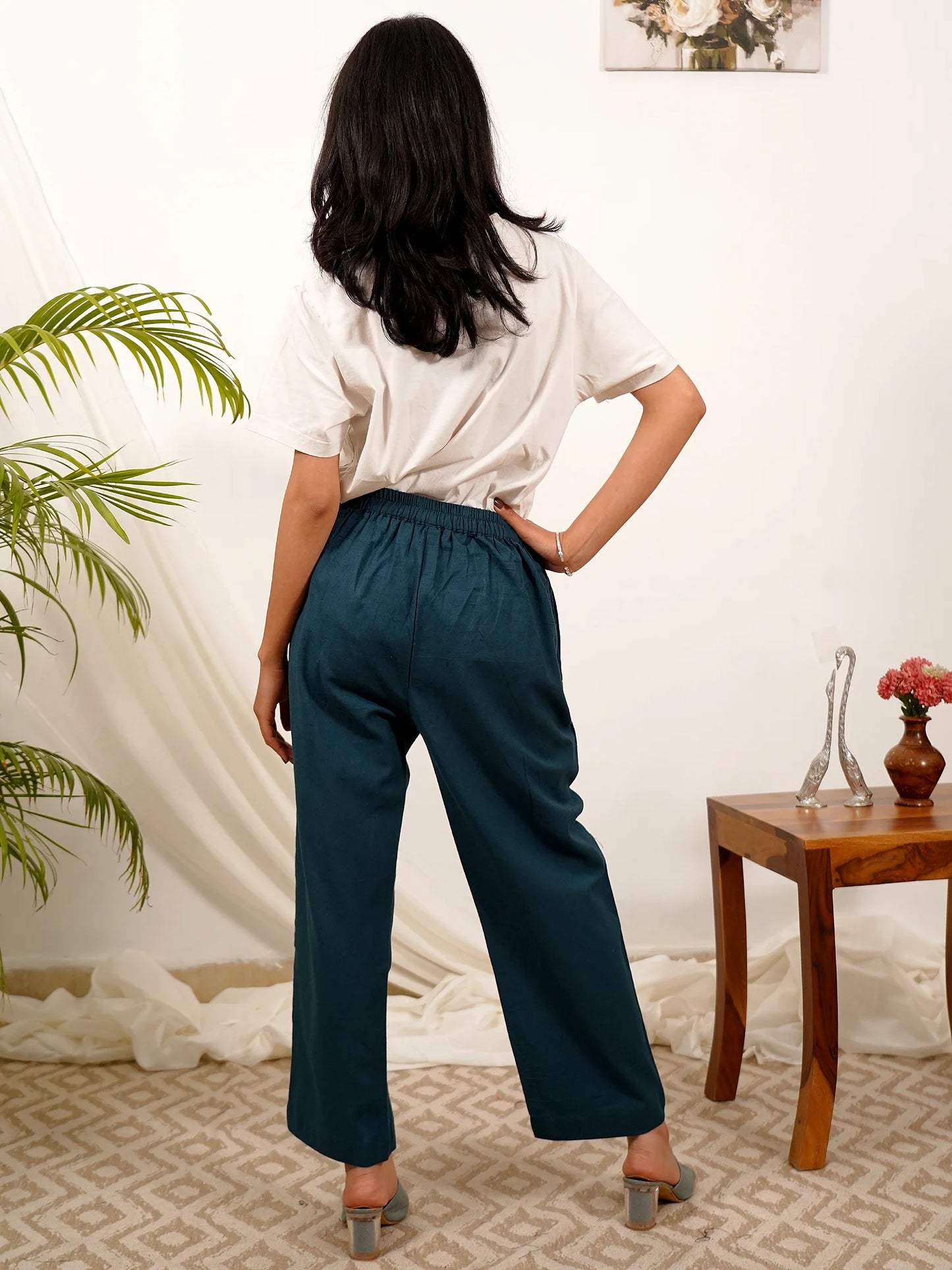 Teal Green Cotton Palazzo