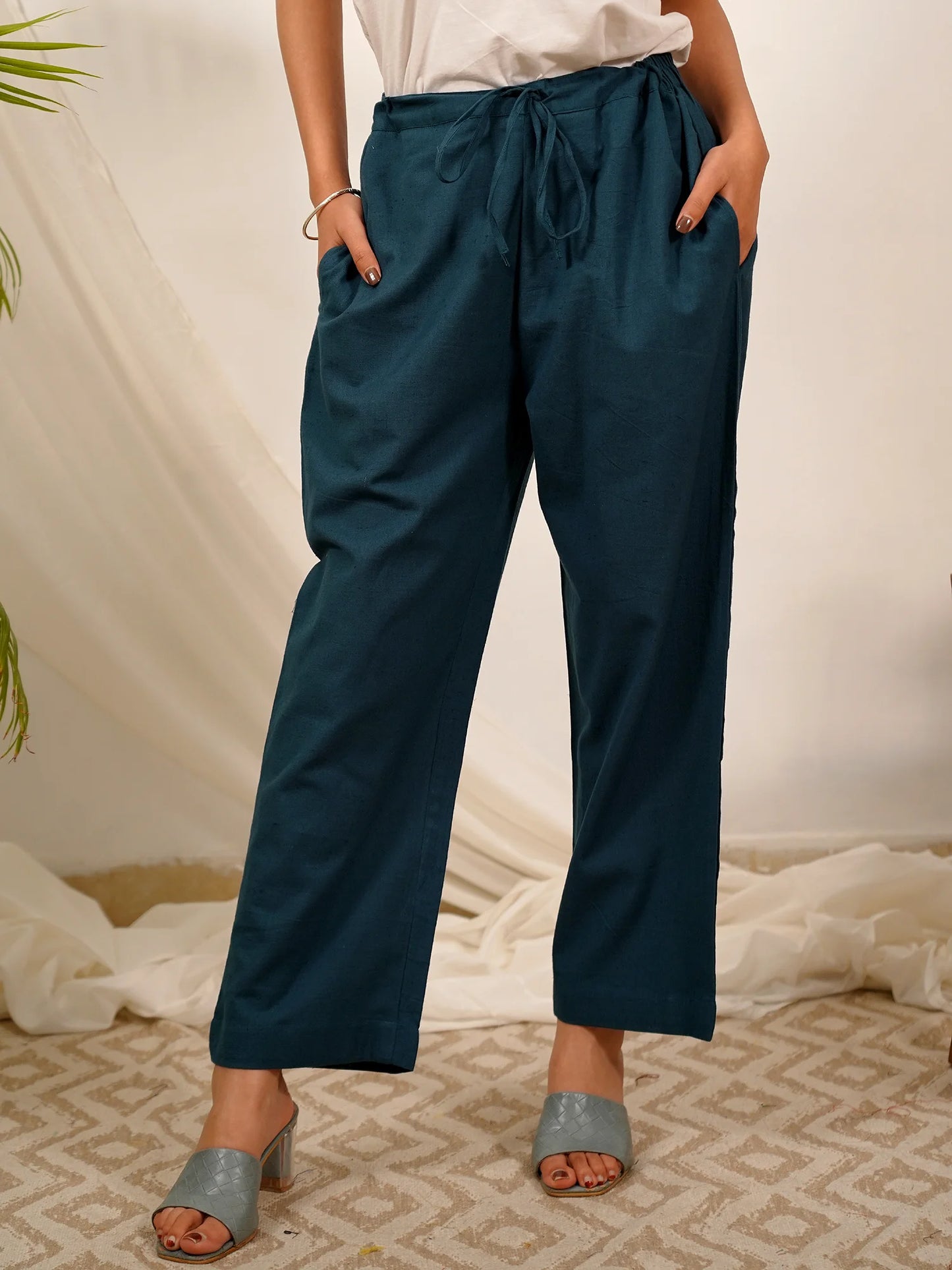 Teal Green Cotton Palazzo