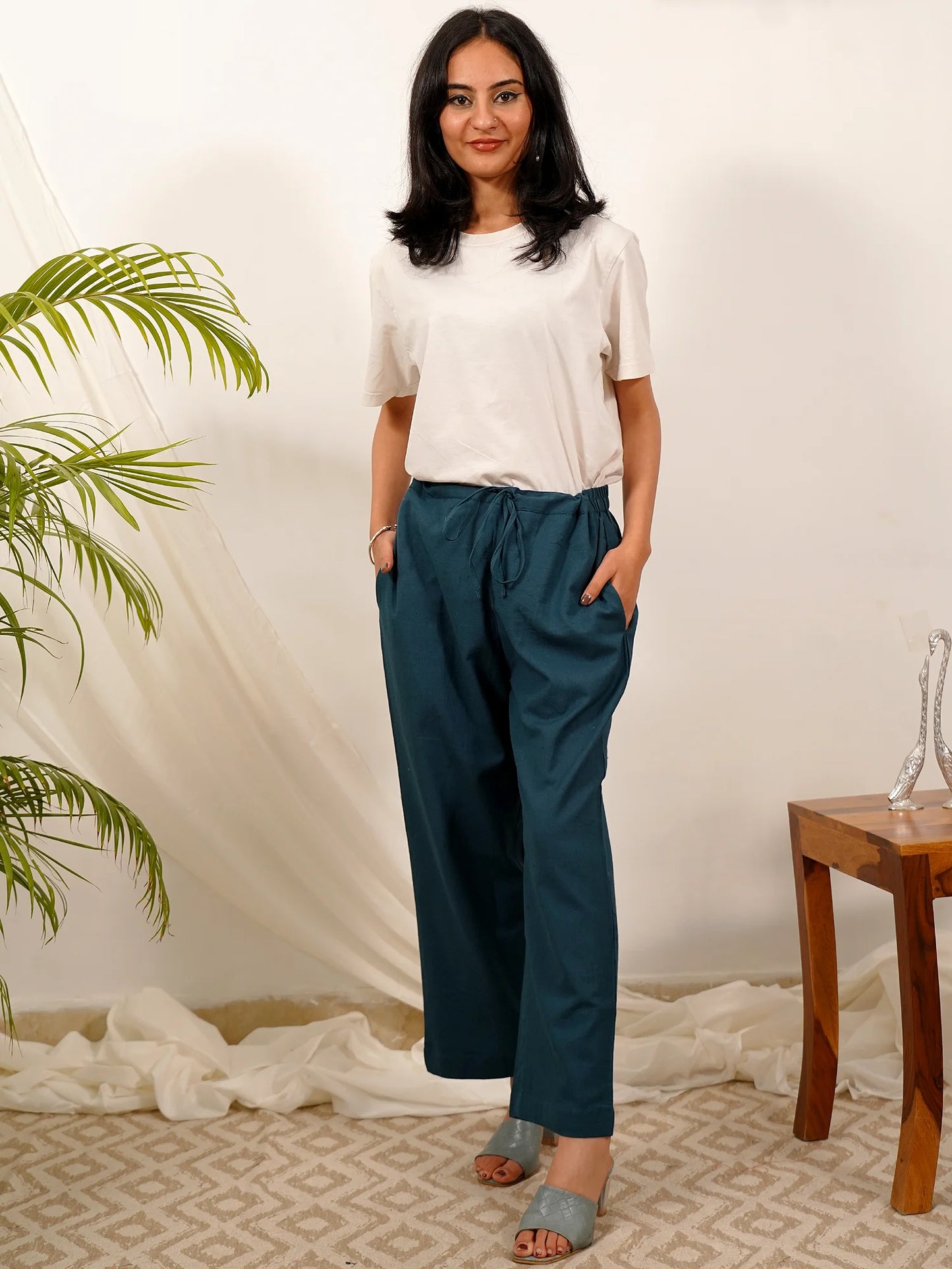 Teal Green Cotton Palazzo