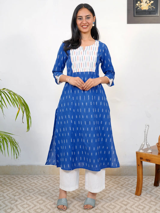 Ultramarine Blue IKKAT Handloom COTTON Kurta