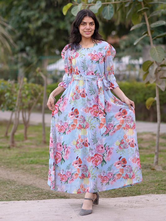 Sky Bloom Georgette Dress