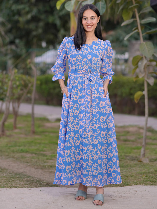 Blue Blossom Georgette Dress