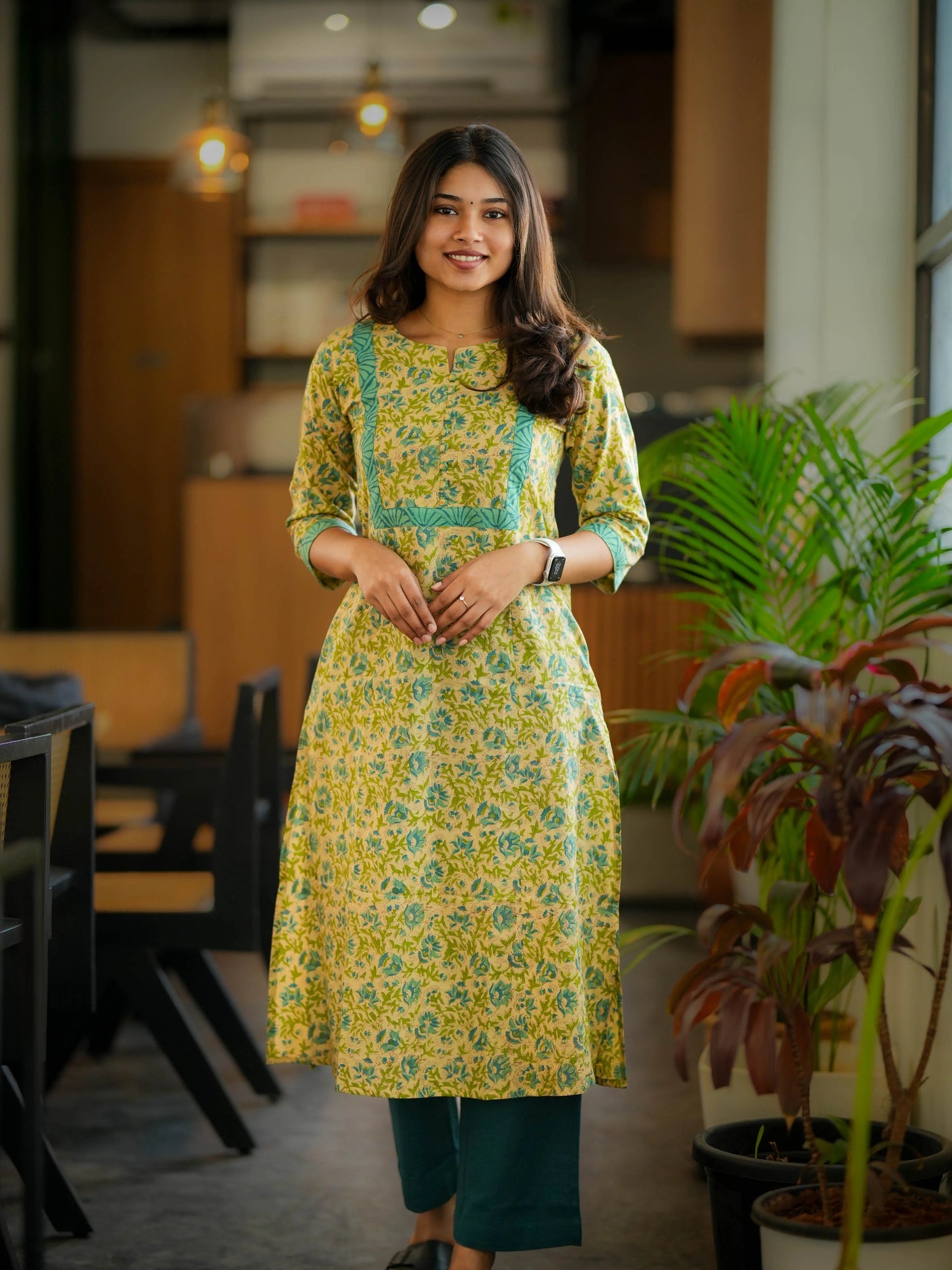 Vanilla Blue Petal A-Line COTTON Kurta
