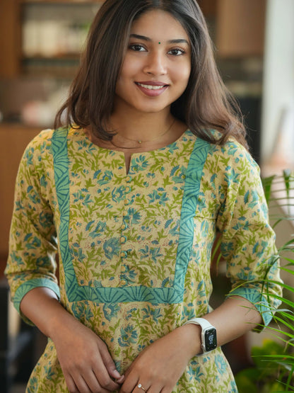 Vanilla Blue Petal A-Line COTTON Kurta