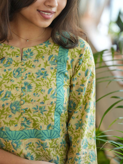 Vanilla Blue Petal A-Line COTTON Kurta