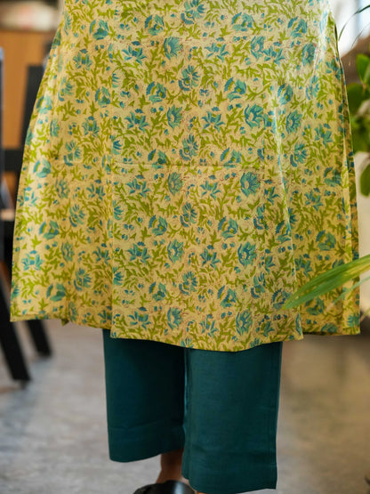 Vanilla Blue Petal A-Line COTTON Kurta