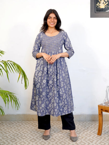 Wild Blue Yonder Gathered COTTON Kurta