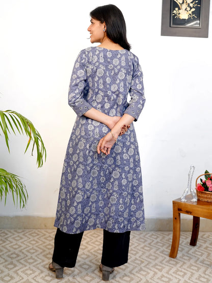 Wild Blue Yonder Gathered COTTON Kurta