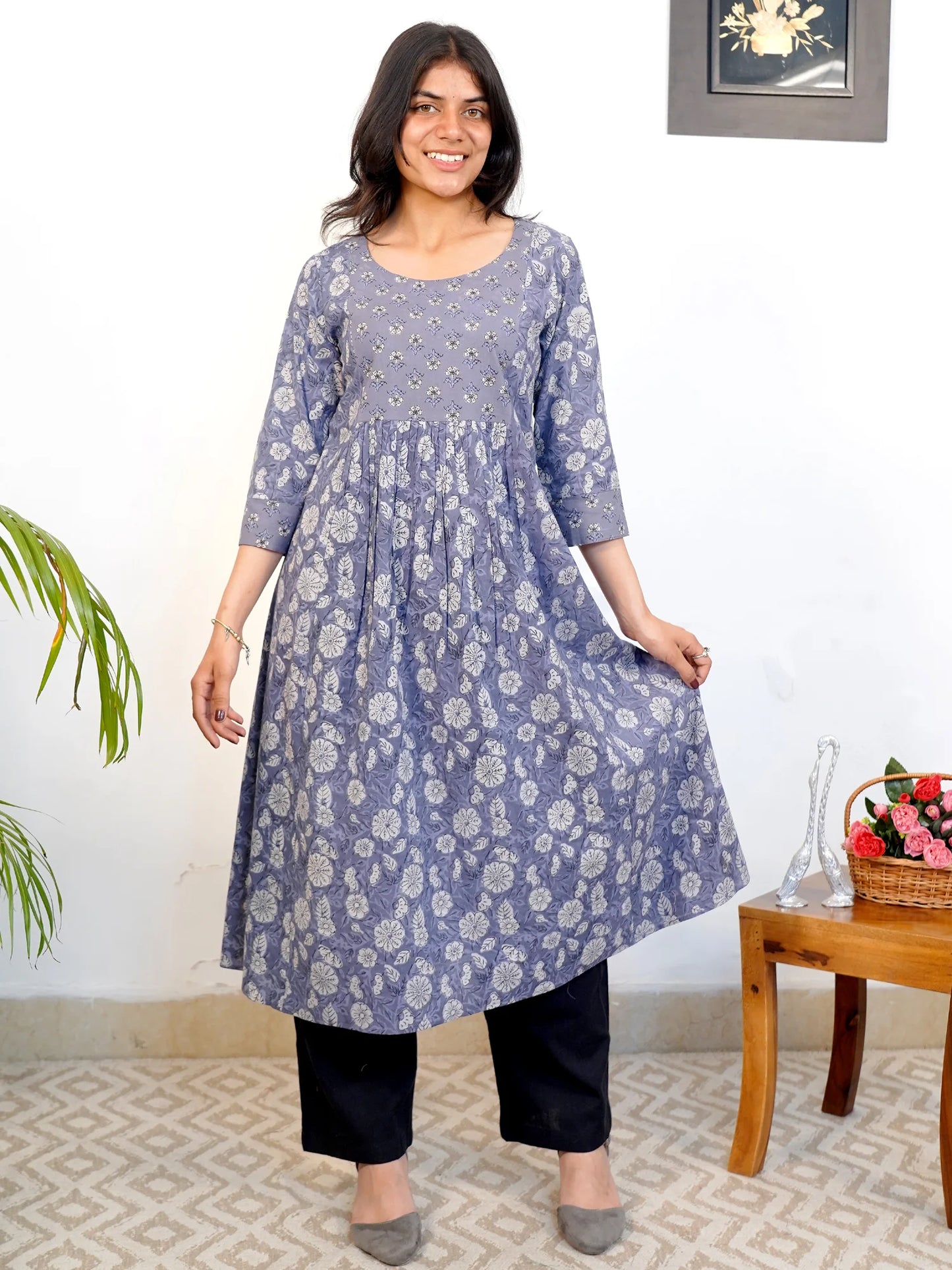 Wild Blue Yonder Gathered COTTON Kurta