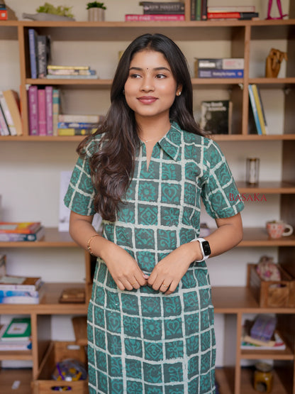 Wintergreen Checked Block Printed COTTON Kurta