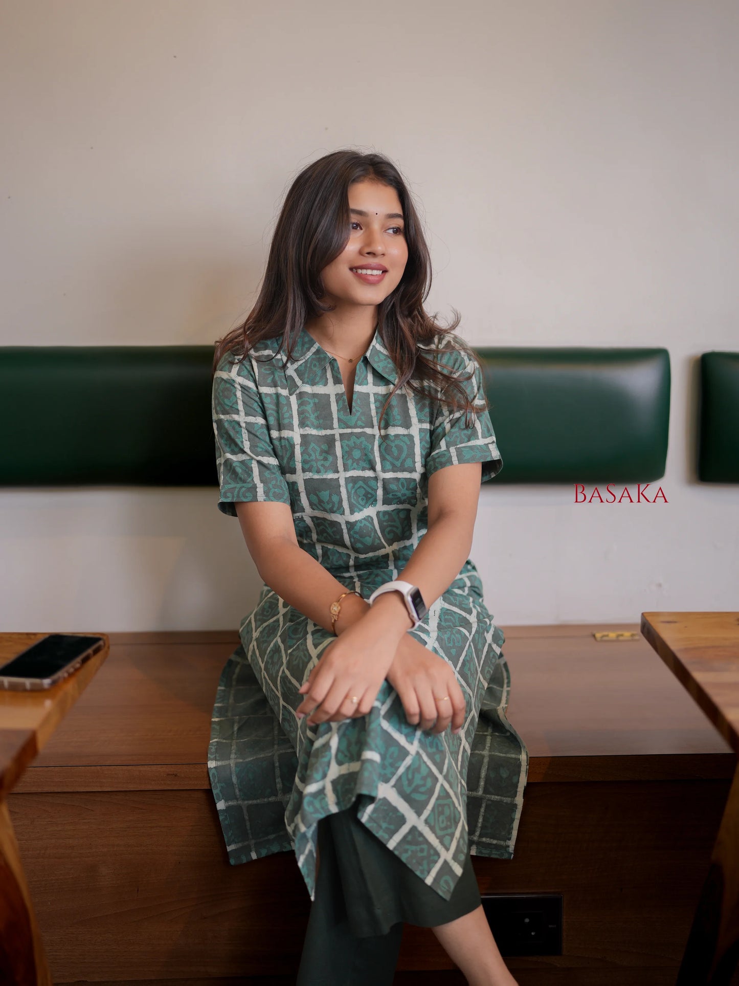 Wintergreen Checked Block Printed COTTON Kurta