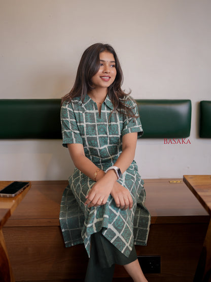 Wintergreen Checked Block Printed COTTON Kurta