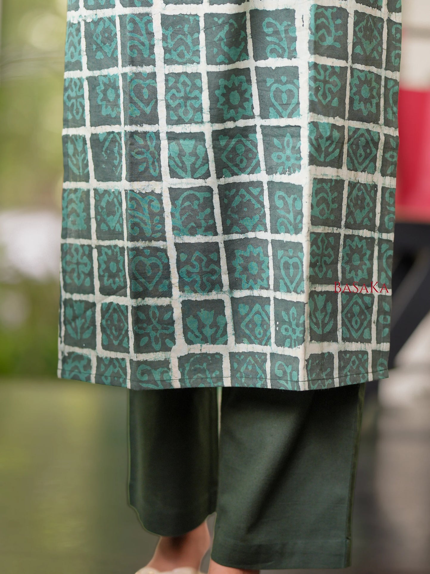 Wintergreen Checked Block Printed COTTON Kurta