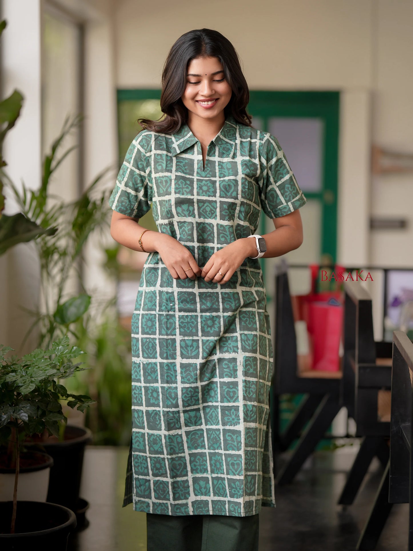 Wintergreen Checked Block Printed COTTON Kurta