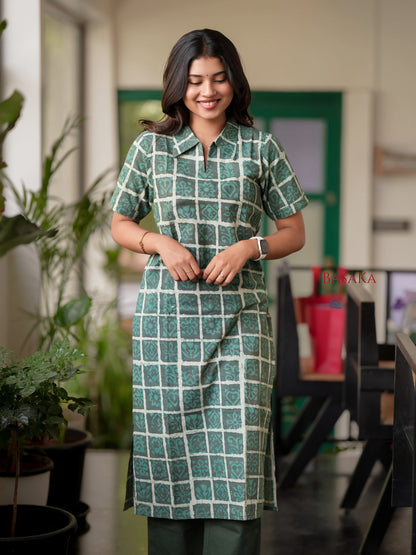Wintergreen Checked Block Printed COTTON Kurta