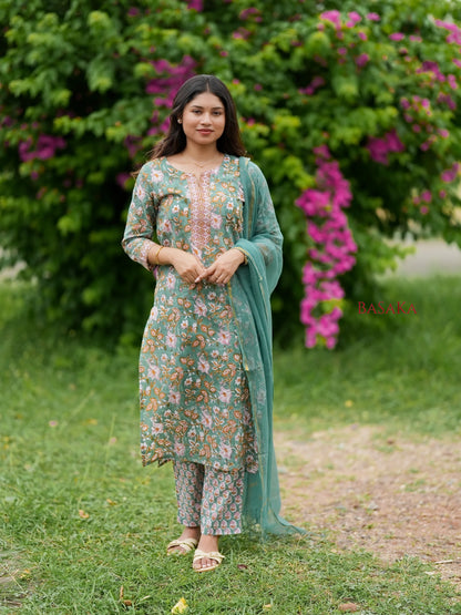 Wintergreen Dream Block Printed COTTON Suit Set (3pcs.)