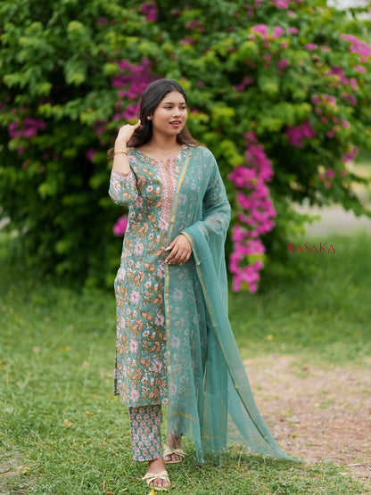 Wintergreen Dream Block Printed COTTON Suit Set (3pcs.)