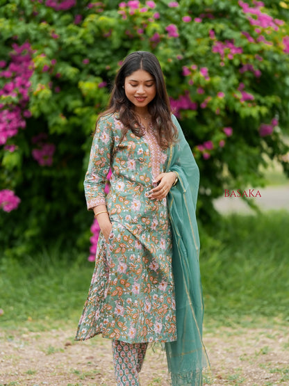 Wintergreen Dream Block Printed COTTON Suit Set (3pcs.)