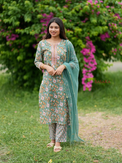 Wintergreen Dream Block Printed COTTON Suit Set (3pcs.)