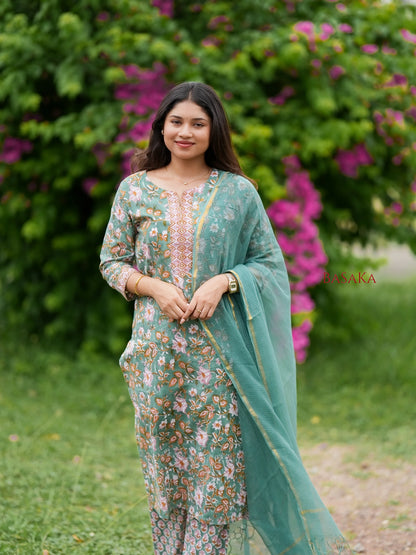 Wintergreen Dream Block Printed COTTON Suit Set (3pcs.)