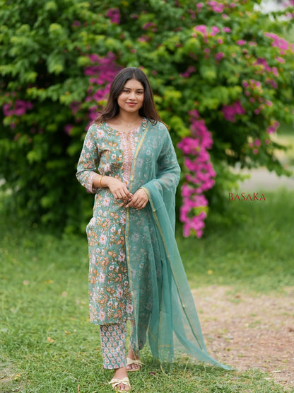 Wintergreen Dream Block Printed COTTON Suit Set (3pcs.)