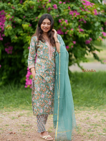 Wintergreen Dream Block Printed COTTON Suit Set (3pcs.)