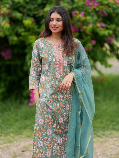Wintergreen Dream Block Printed COTTON Suit Set (3pcs.)