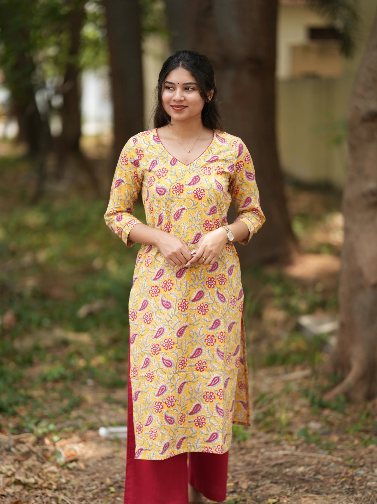 Yellow Ambi Floral Block Printed COTTON Kurta