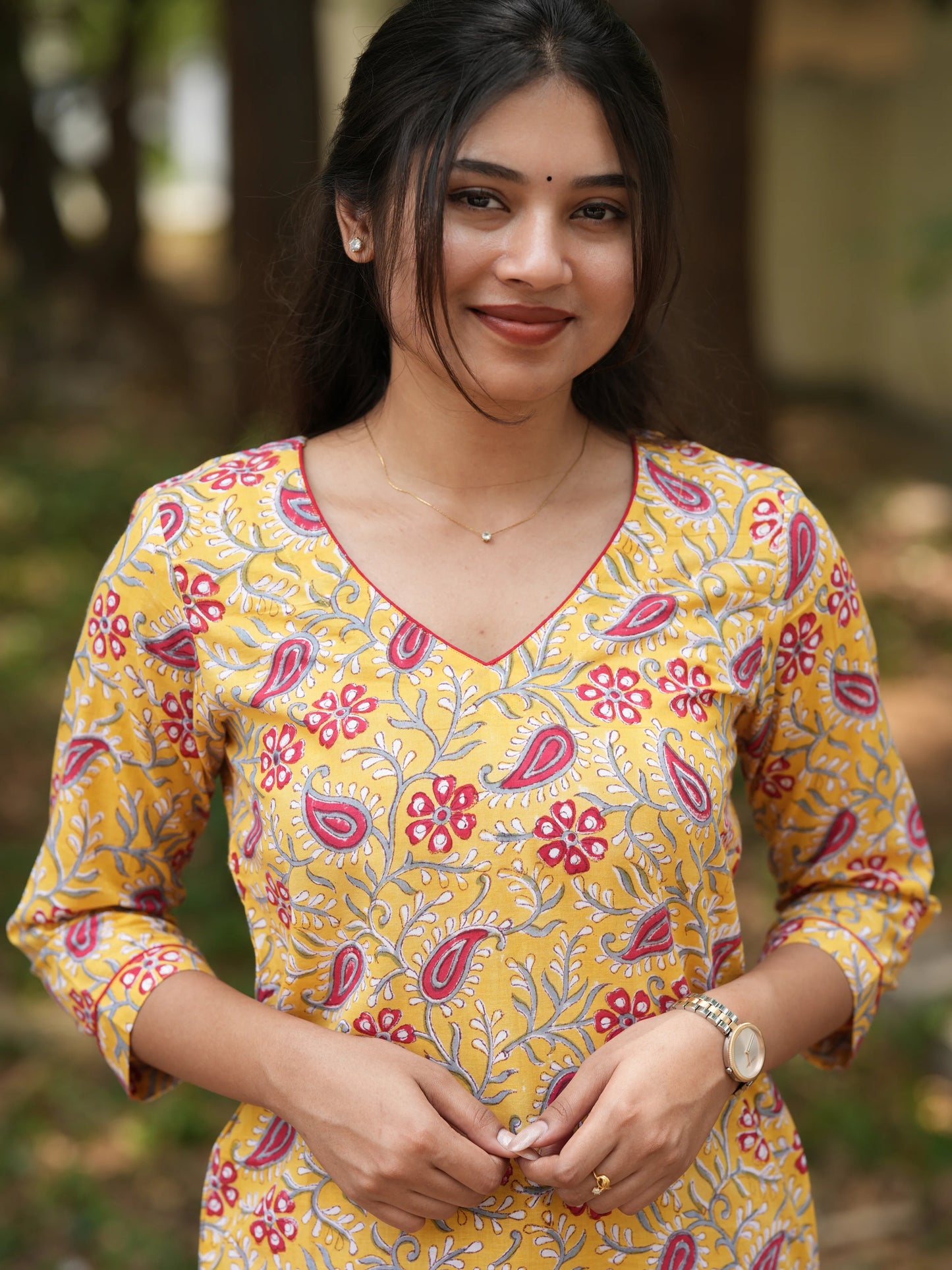 Yellow Ambi Floral Block Printed COTTON Kurta