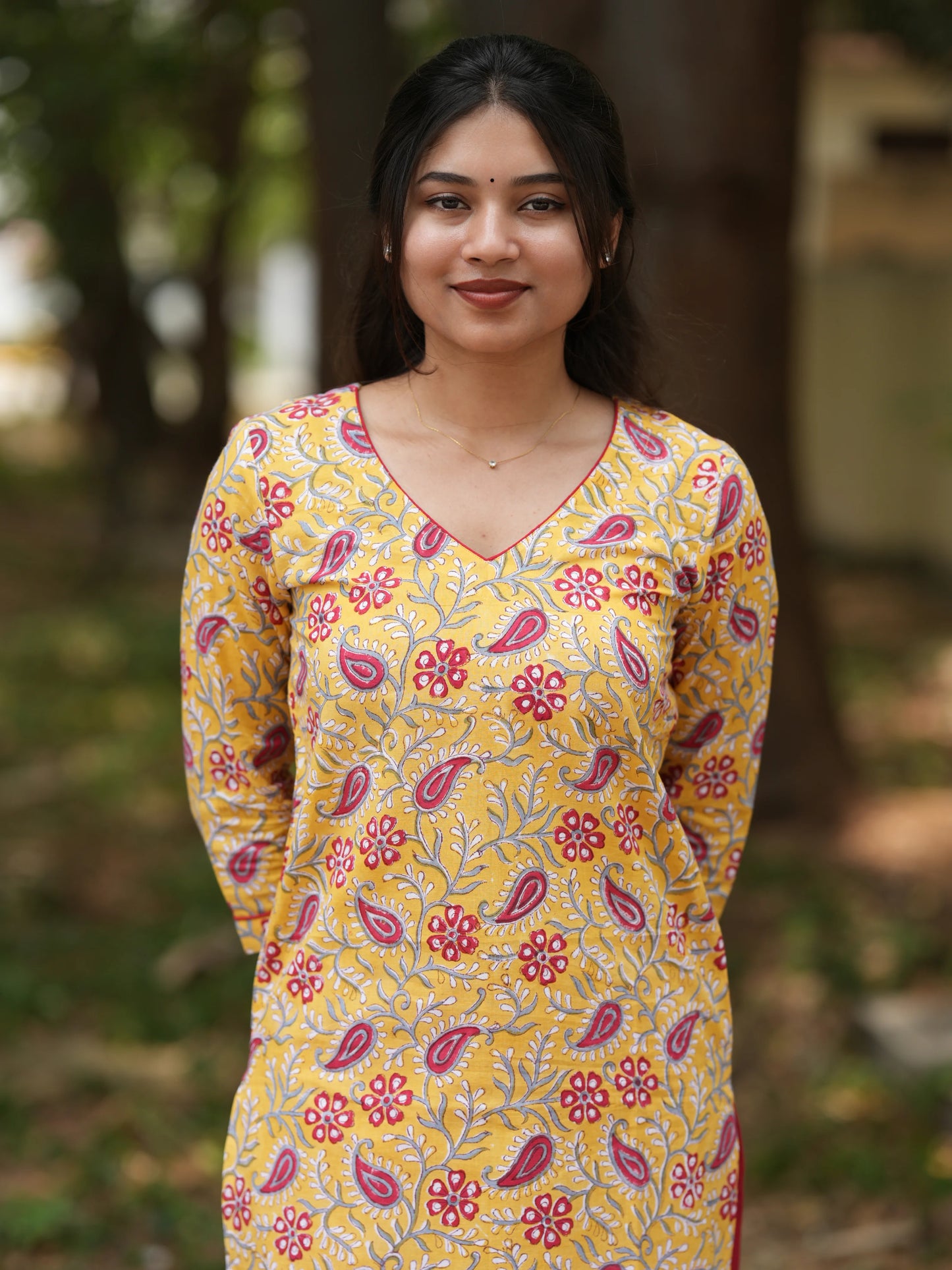 Yellow Ambi Floral Block Printed COTTON Kurta