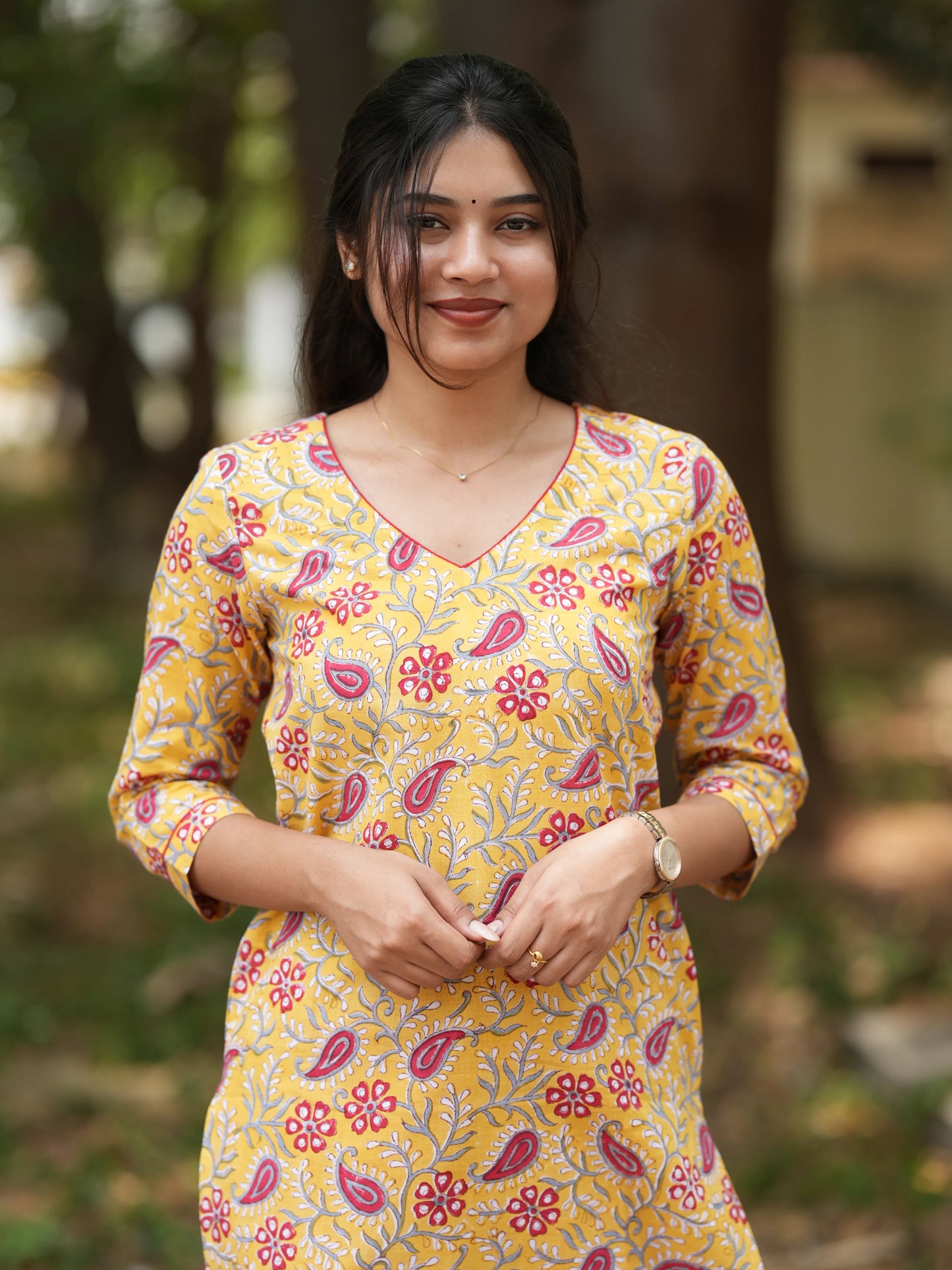Yellow Ambi Floral Block Printed COTTON Kurta