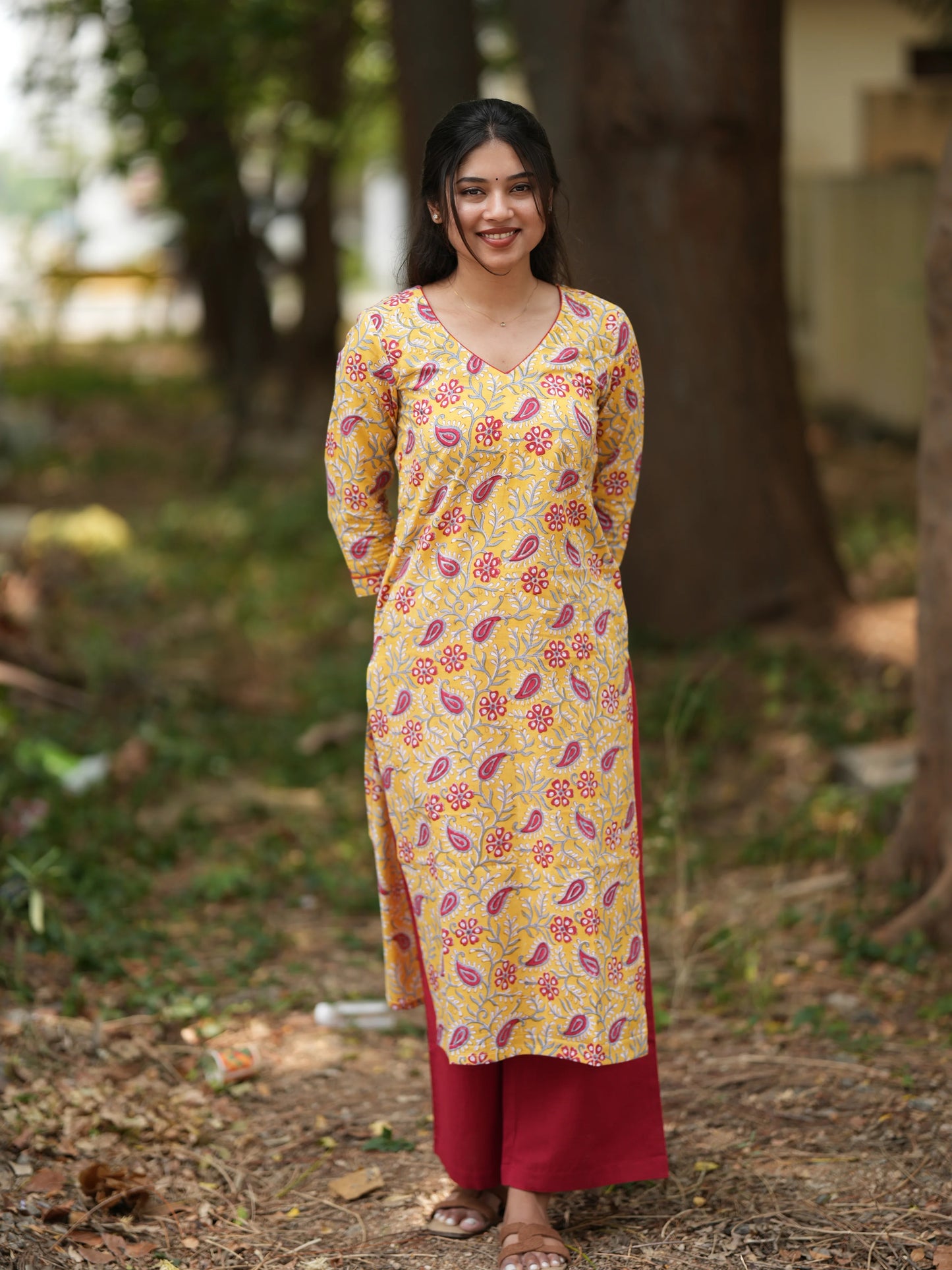 Yellow Ambi Floral Block Printed COTTON Kurta