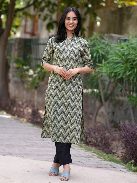 Zigzag Forest Whisper Block Printed COTTON Kurta