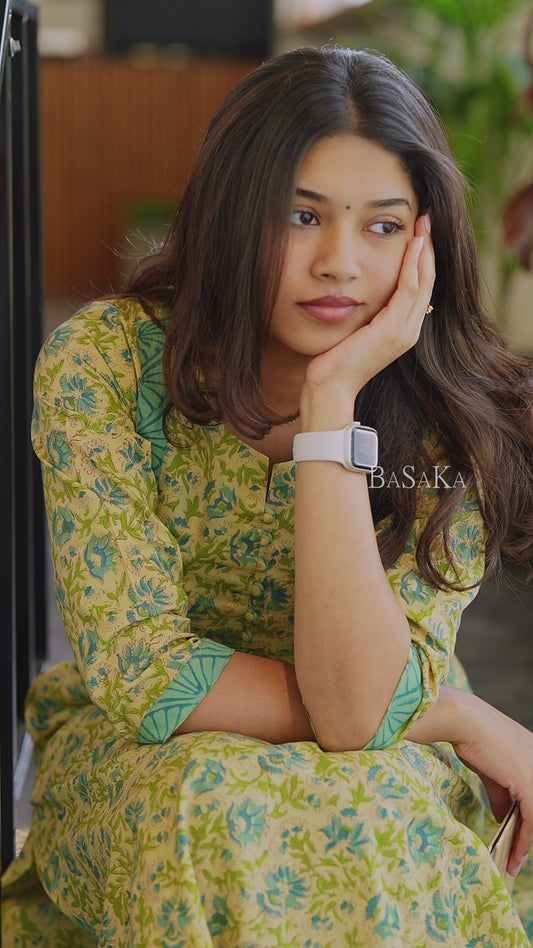 Vanilla Blue Petal A-Line COTTON Kurta