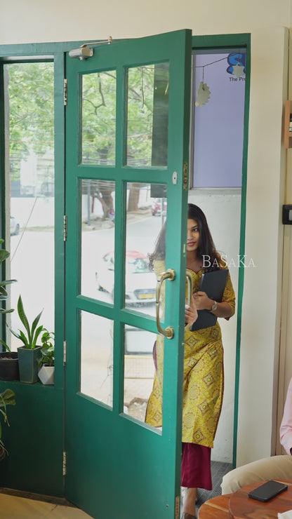 Ajrakh Yellow Diamond Block Printed Cotton Kurta