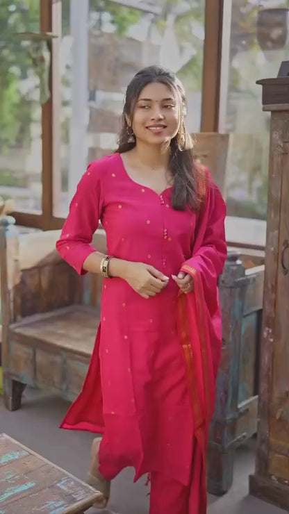 Rani Pink South Cotton Suit Set (3Pcs.) with lining