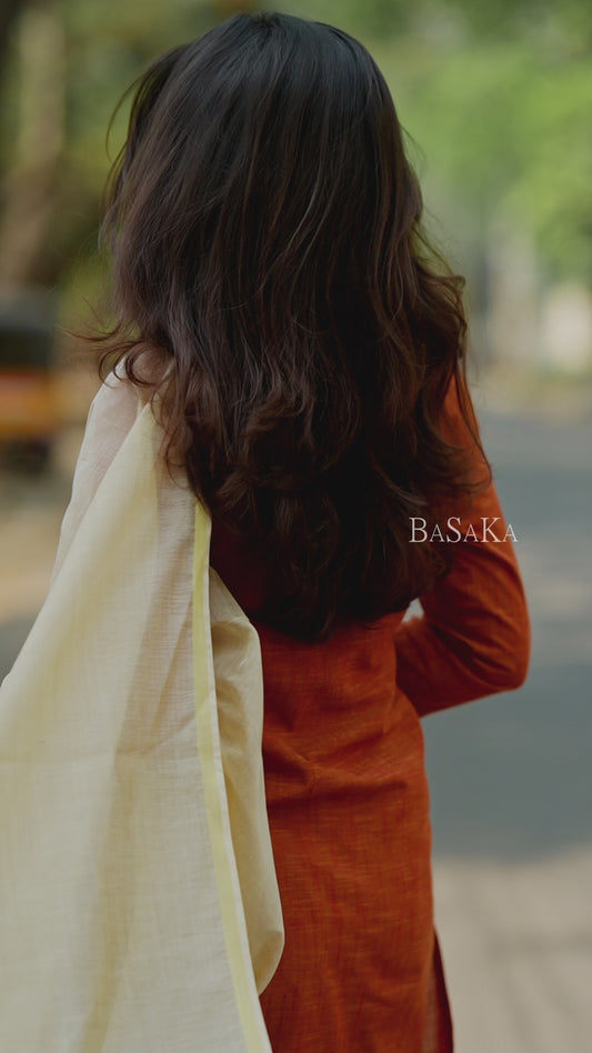 Burnt Orange South Cotton Handloom Suit Set (3Pcs.)