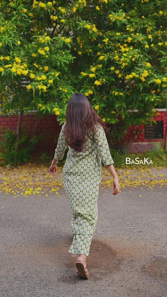 Forest Green Motif Block Printed COTTON Coord Set