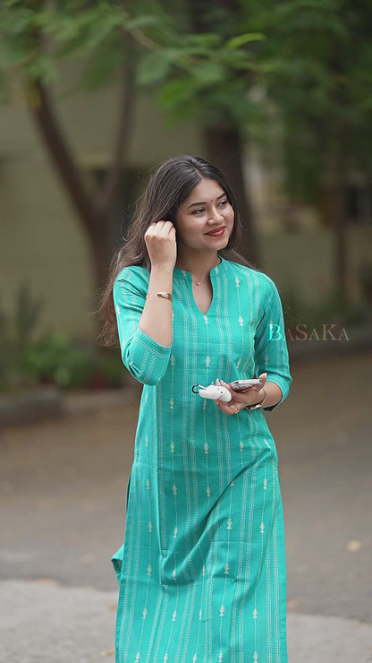 Bright Turquoise South Cotton Kurta Set (2 Pcs.)