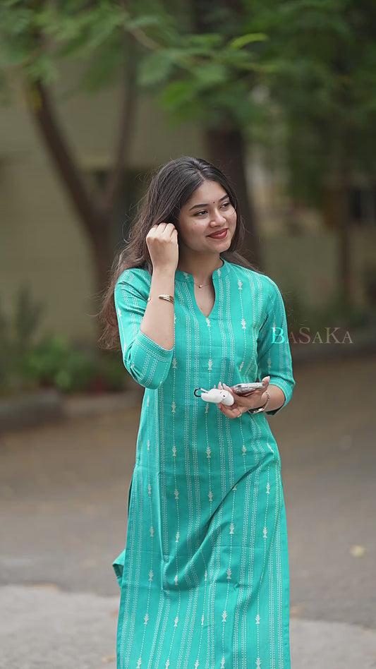Bright Turquoise South Cotton Kurta Set (2 Pcs.)