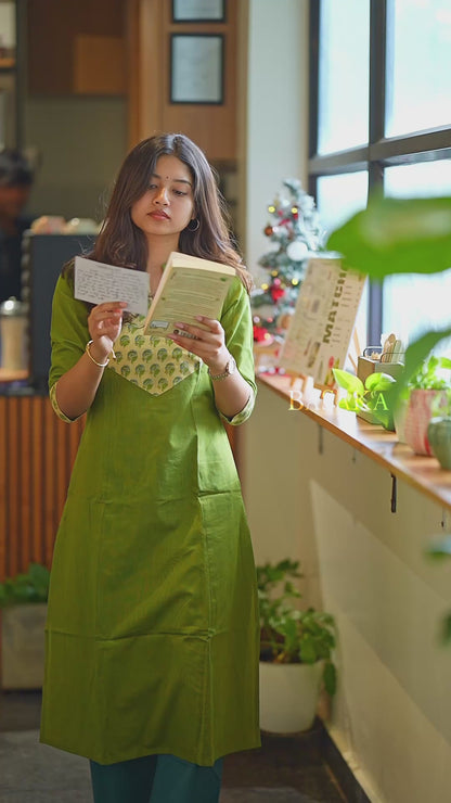 Flowers on Parrot A-line COTTON Kurta